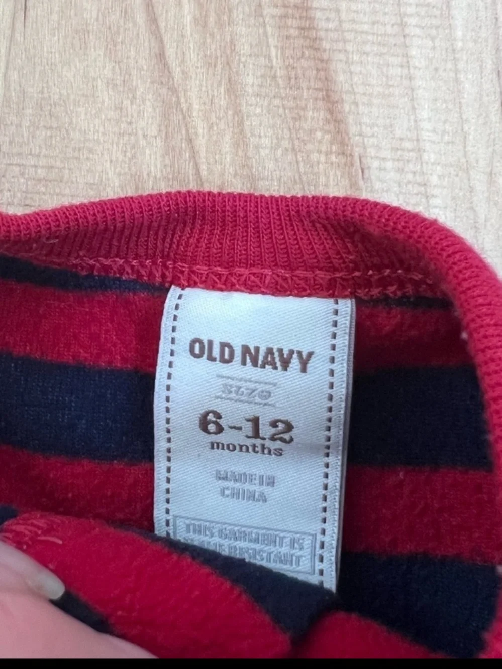 Old Navy Red & Navy Striped Footed One-Piece 6-12 months